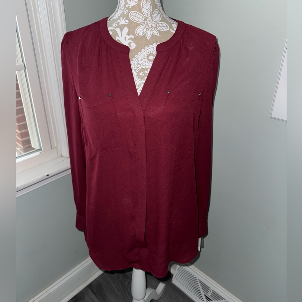 NWT Apt.9 Women's Long Sleeve Burgundy Blouse, Size Small